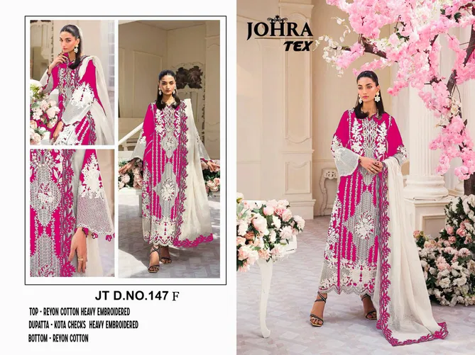 JT 147 F Johra Tex Cambric Rayon Cotton Embroidery Pakistani Suit Orders In India